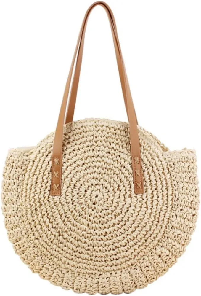 Round Straw Bag Weave Shoulder Bag Women Lady Summer Beach Purse Rattan Straw Handbags Bohemia Crossbody 41 x 37 CM