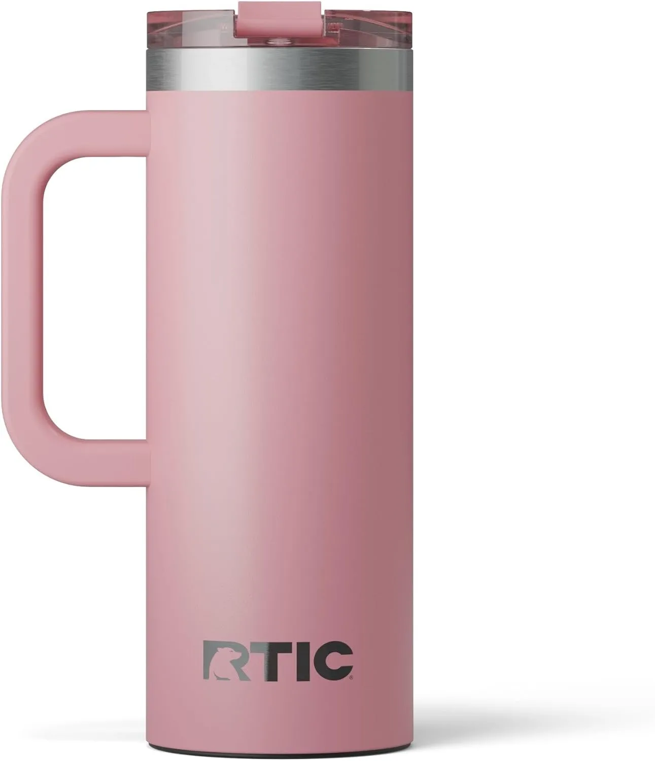 RTIC 20oz Road Trip Travel Mug with Lid and Handle, Insulated, Stainless Steel, Metal, Double Wall Vacuum-Insulation, Ceramic Lined, Portable Coffee, Tea Cup for Hot and Cold Drink, Dusty Rose