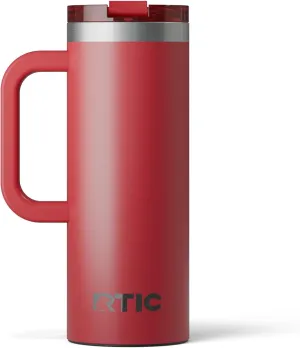 RTIC 20oz Road Trip Travel Mug with Lid and Handle, Insulated, Stainless Steel, Metal, Double Wall Vacuum-Insulation, Ceramic Lined, Portable Coffee, Tea Cup for Hot and Cold Drink, Flag Red