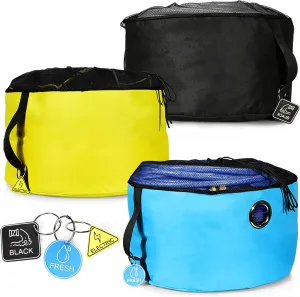 RV Hose Storage Bag of 3 Pack, Camper Accessories for Outside, Rubber Identification Tags for Fresh/Black Water Sewer Hoses Electrical Cords & Accessories, 3 Colors of RV Equipment Storage Utility Bag