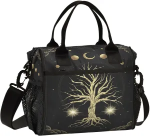 Sacred-tree-celestial-moon Insulated Cooler Lunch Bag for Women Men, Reusable Lunch Tote Bag with Adjustable Shoulder Belt for Travel Picnic Working,M, Medium