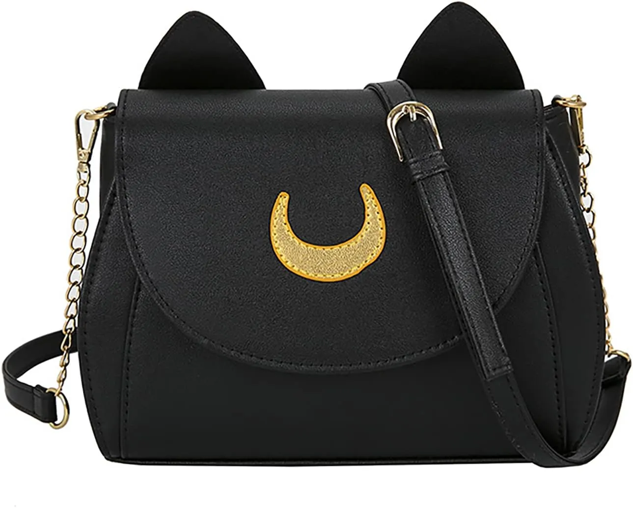 Sailor Anime Luna Crossbody Messenger Bag With Cat Ears, Women’s Moon Purses Satchel, Kawaii PU Leather Cosplay Shoulder Bag