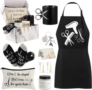 SAIWEILAI ONLINE 10 Pieces Hairdresser Gifts Set for Women Hair Stylist Appreciation Gift Set with Tumbler,Socks,Makeup Bag,Keychain,Candle,Scissor Hair Clips,Apron,Greeting Card (Mug Cup)