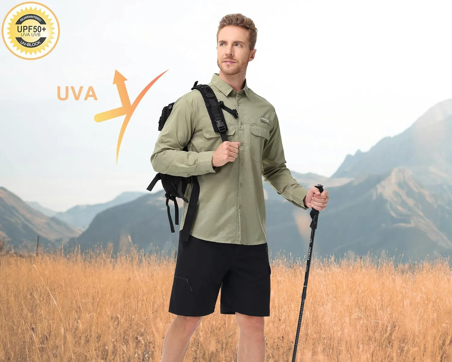 Satankud Mens Long Sleeve Fishing Shirts Sun Protection Quick Dry Cooling Hiking Shirt for Travel Safari Camping Work