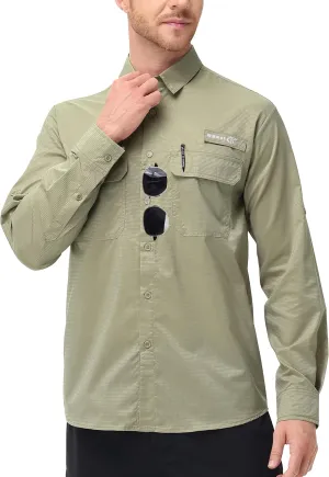 Satankud Mens Long Sleeve Fishing Shirts Sun Protection Quick Dry Cooling Hiking Shirt for Travel Safari Camping Work