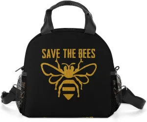 Save The Bees Portable Lunch Box Crossbody Bag Tote Insulated with Adjustable Strap Work Beach Picnic