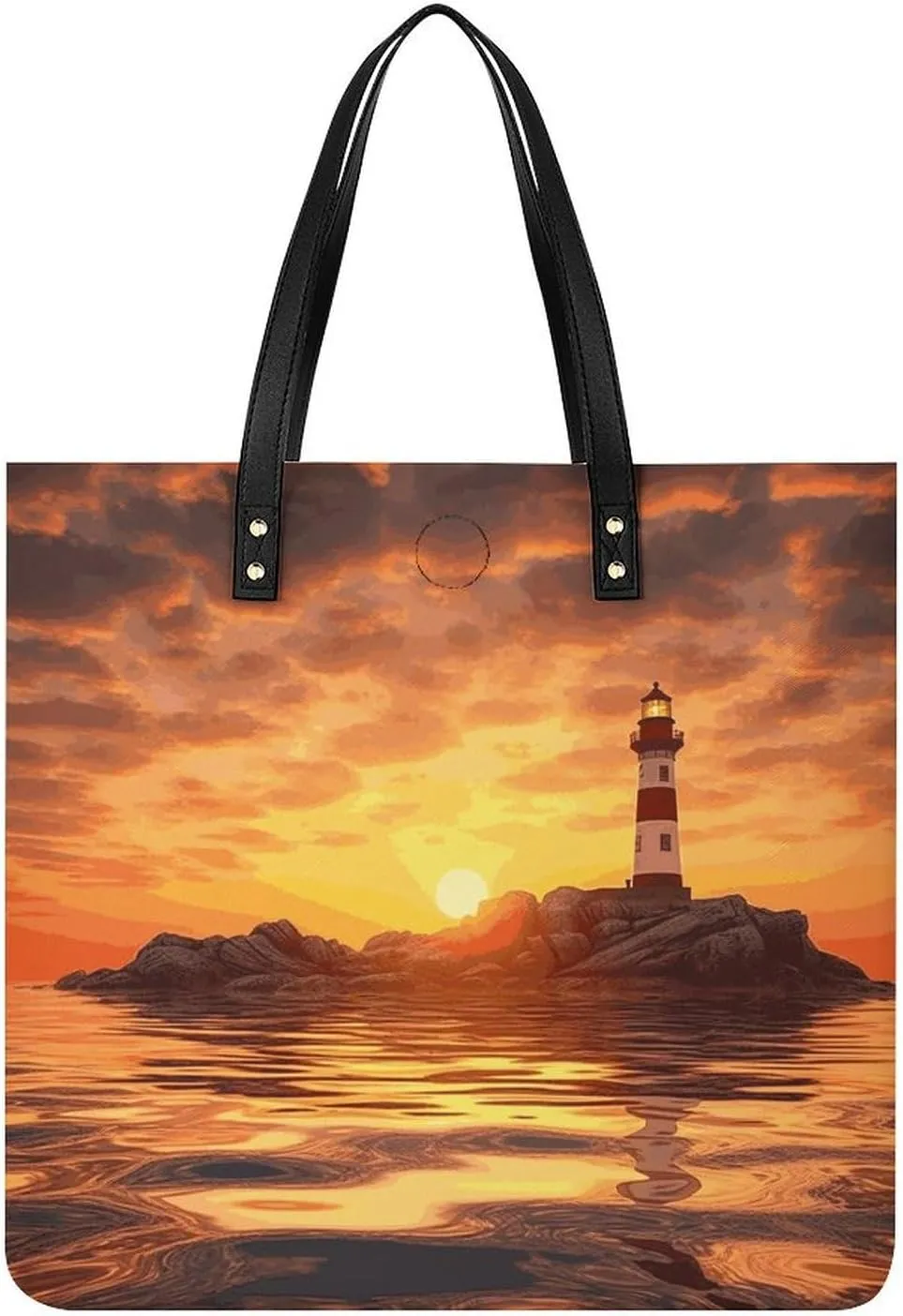 Sea Lighthouse in Sunset Leather Women Tote Bag Soft Handbags Fashion Shoulder Purses Large Capacity Satchel Clutch Handbag for Travel Work