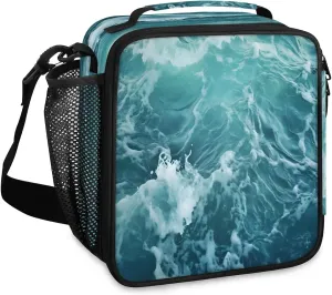 Sea Seawater Waves Lunch Box for Women, Reusable Insulated Lunch Bag, Lunchbox for Adult with Shoulder Strap, Lunch Tote Cooler Bags for Work Picnic Camping