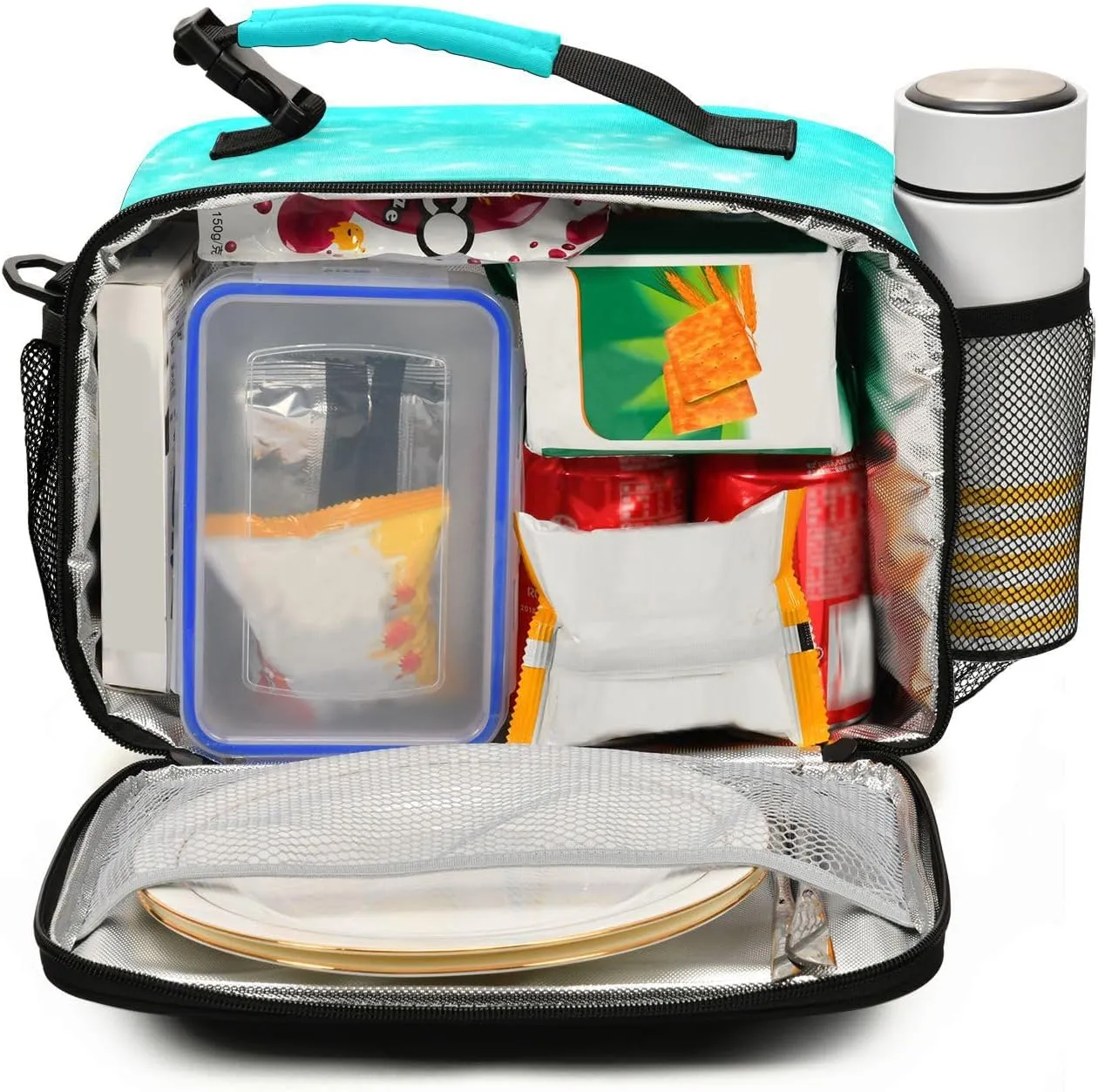 Sea Turtle Teal Lunch Box for Boys Girls Insulated Lunch Bag Kids Cooler Tote Shoulder Strap Reusable School Picnic Travel Office