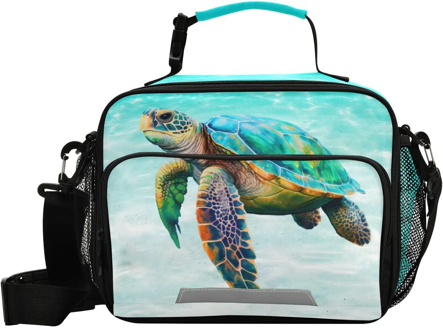 Sea Turtle Teal Lunch Box for Boys Girls Insulated Lunch Bag Kids Cooler Tote Shoulder Strap Reusable School Picnic Travel Office