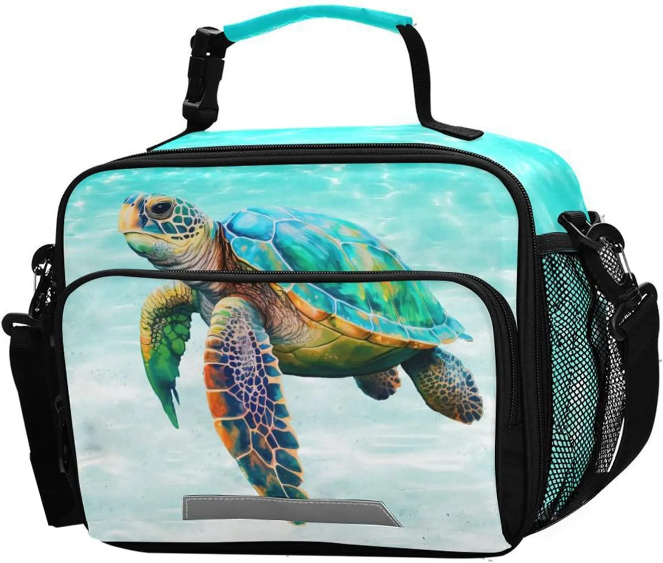 Sea Turtle Teal Lunch Box for Boys Girls Insulated Lunch Bag Kids Cooler Tote Shoulder Strap Reusable School Picnic Travel Office