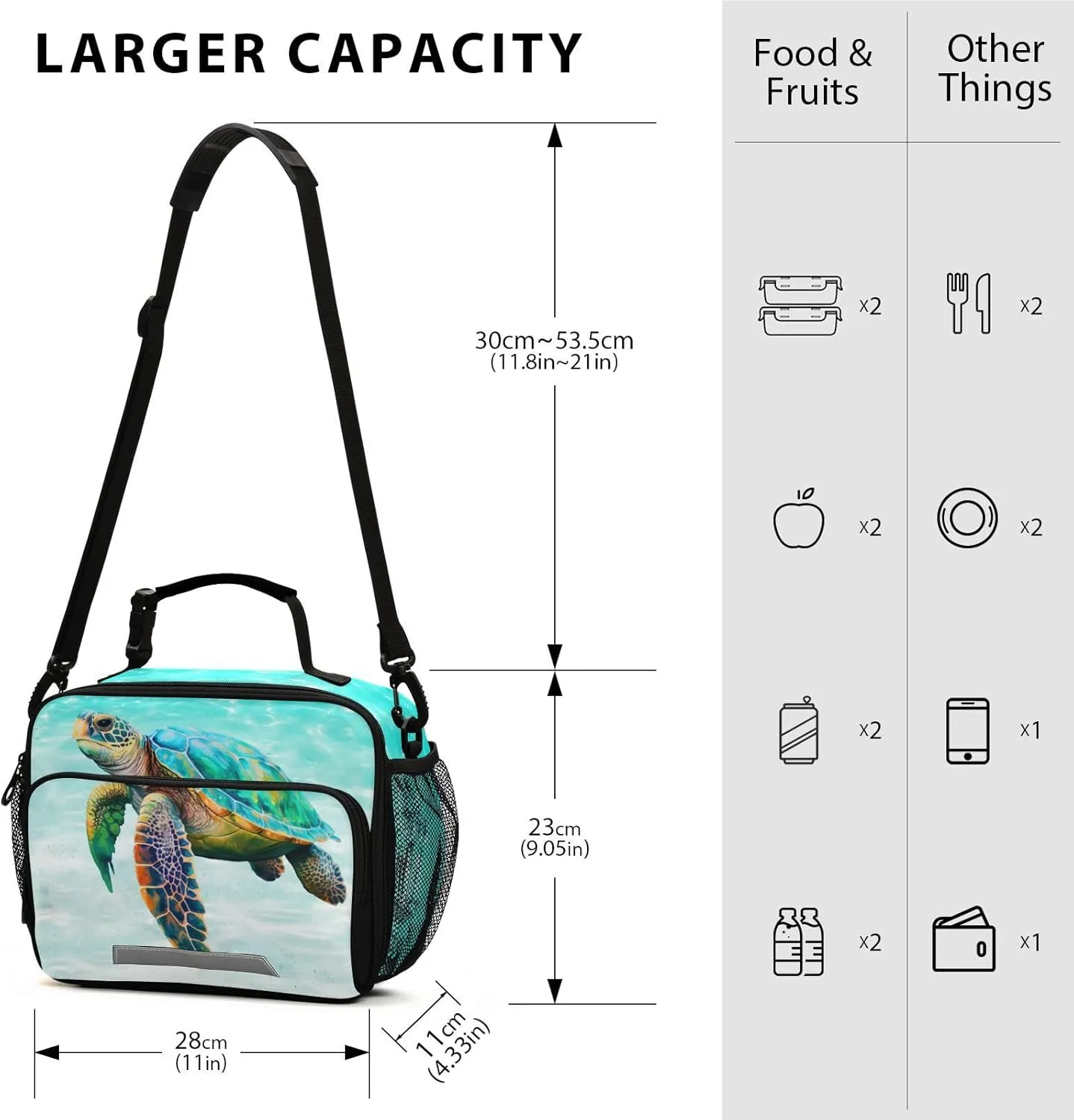 Sea Turtle Teal Lunch Box for Boys Girls Insulated Lunch Bag Kids Cooler Tote Shoulder Strap Reusable School Picnic Travel Office