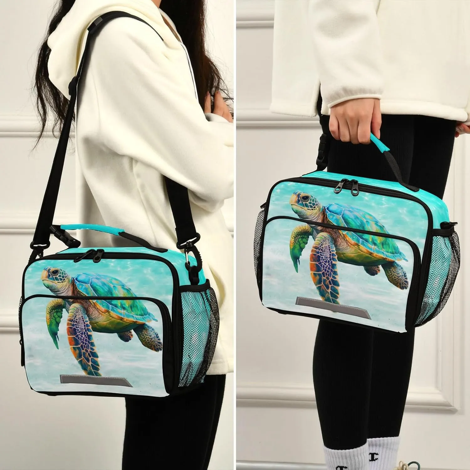 Sea Turtle Teal Lunch Box for Boys Girls Insulated Lunch Bag Kids Cooler Tote Shoulder Strap Reusable School Picnic Travel Office