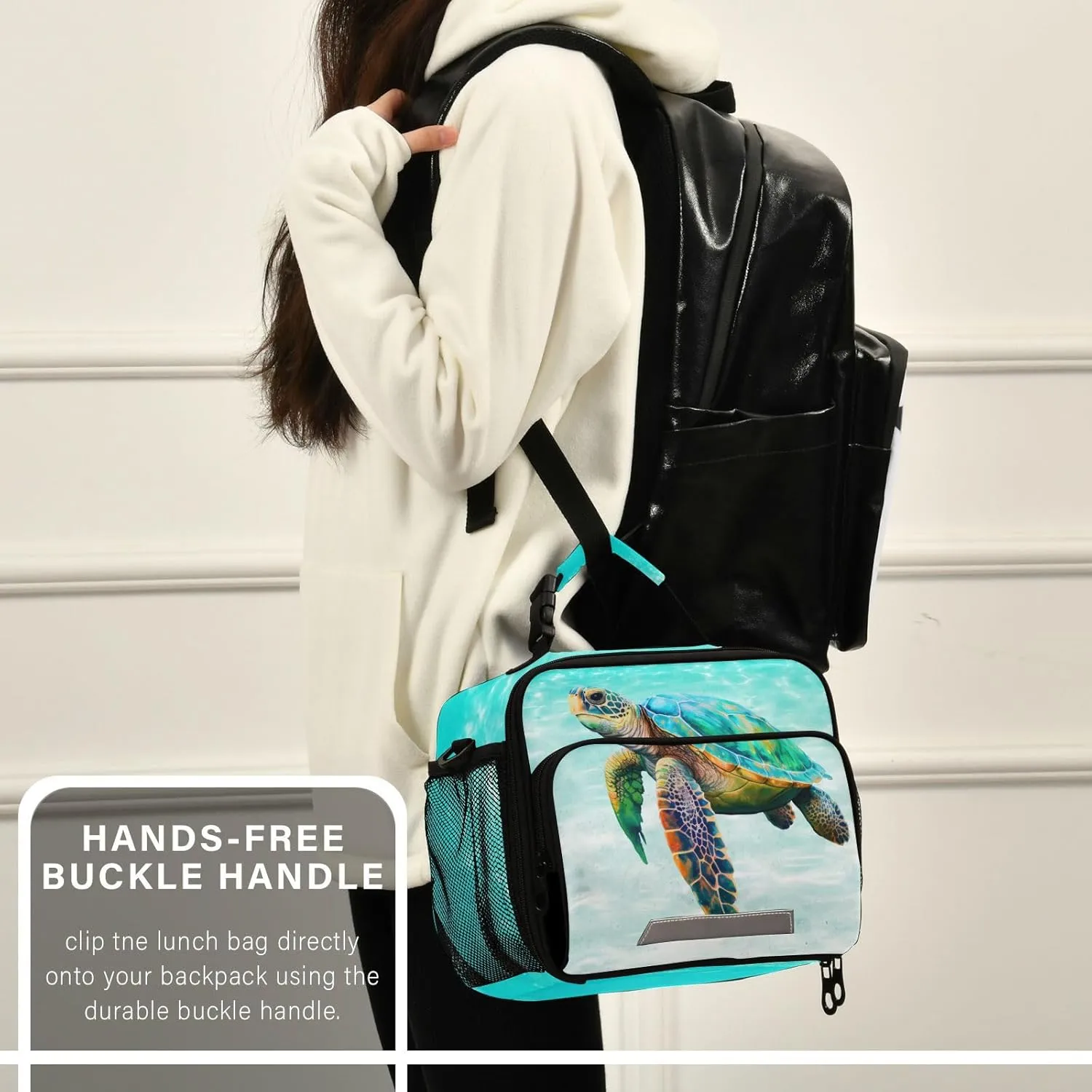 Sea Turtle Teal Lunch Box for Boys Girls Insulated Lunch Bag Kids Cooler Tote Shoulder Strap Reusable School Picnic Travel Office