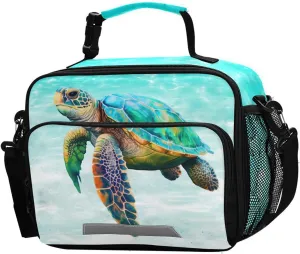 Sea Turtle Teal Lunch Box for Boys Girls Insulated Lunch Bag Kids Cooler Tote Shoulder Strap Reusable School Picnic Travel Office