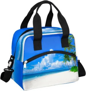 Seashore Sunny Lunch Bag with Pockets Leakproof Insulation Cute Lunch Box Waterproof Cooler Bag with Shoulder Strap