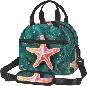 Seawater Seashell Starfish Insulated Lunch Bag Box - Versatile Leakproof Cooler Tote, Comes with Adjustable Shoulder Strap