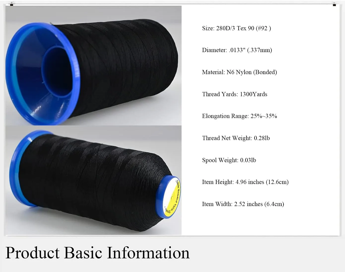 Selric [2600Yards / Black   Red] Pack of 2 Tex 90 Bonded Nylon Thread for Leather Sewing 280D/3 T90#92 Heavy Duty Upholstery Thread for Leather and Other Heavy Fabric