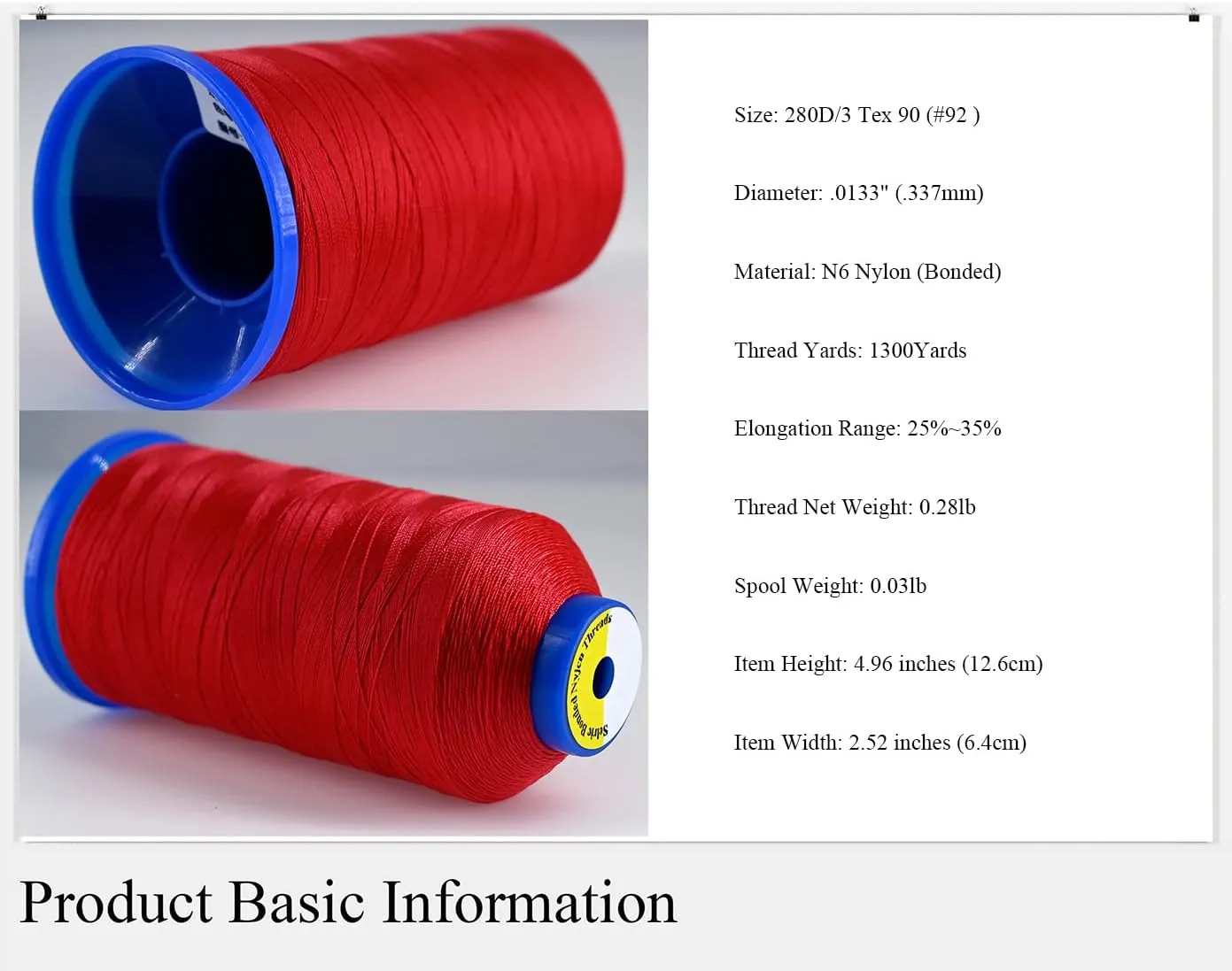 Selric [2600Yards / Black   Red] Pack of 2 Tex 90 Bonded Nylon Thread for Leather Sewing 280D/3 T90#92 Heavy Duty Upholstery Thread for Leather and Other Heavy Fabric