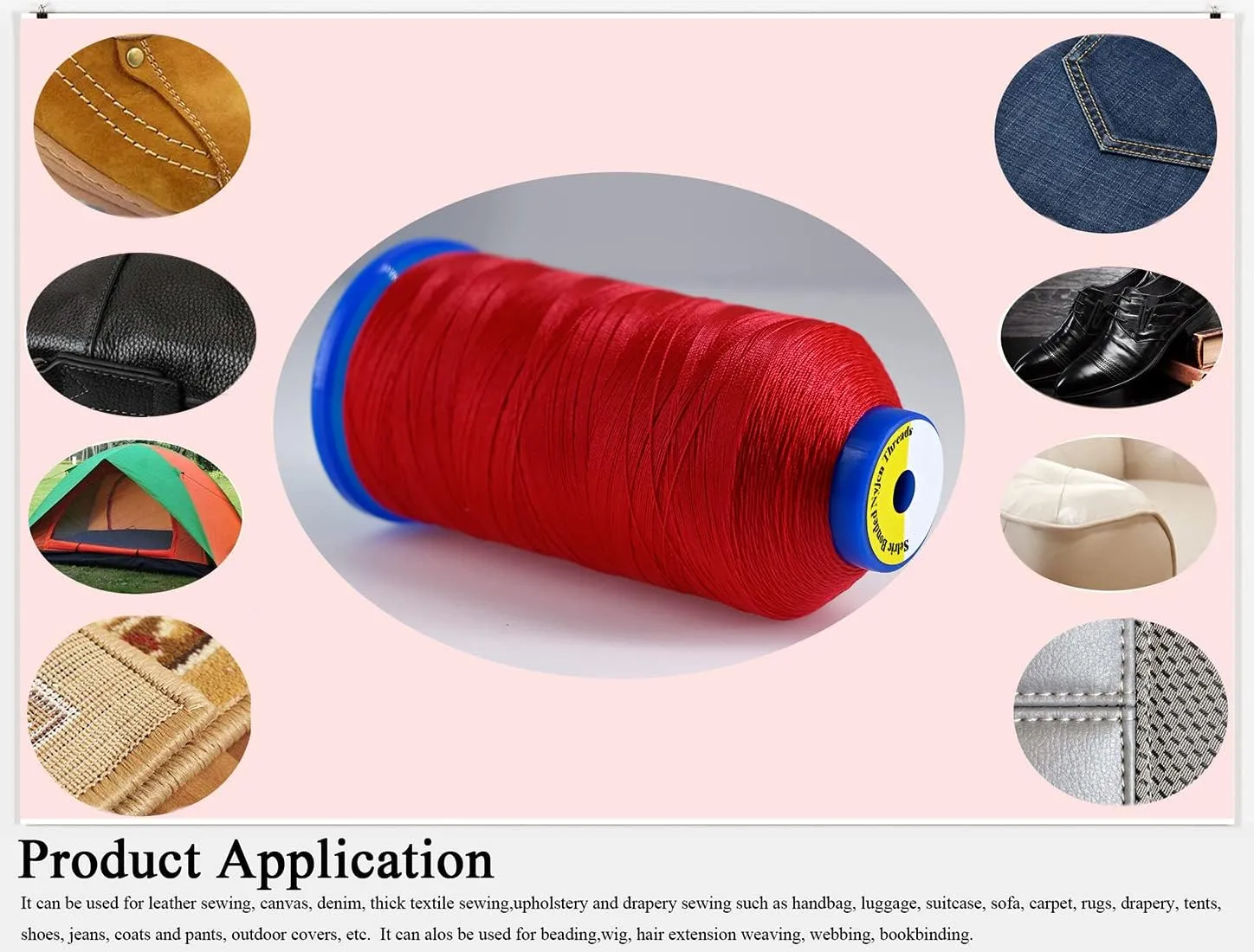 Selric [2600Yards / Black   Red] Pack of 2 Tex 90 Bonded Nylon Thread for Leather Sewing 280D/3 T90#92 Heavy Duty Upholstery Thread for Leather and Other Heavy Fabric