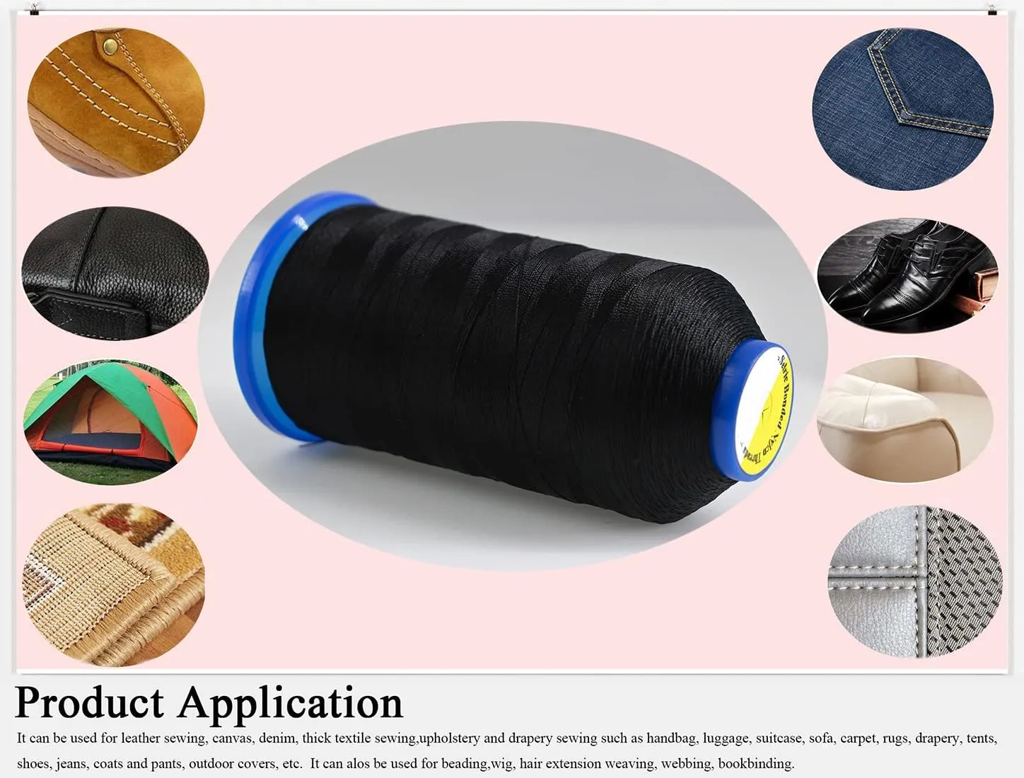 Selric [2600Yards / Black   Red] Pack of 2 Tex 90 Bonded Nylon Thread for Leather Sewing 280D/3 T90#92 Heavy Duty Upholstery Thread for Leather and Other Heavy Fabric