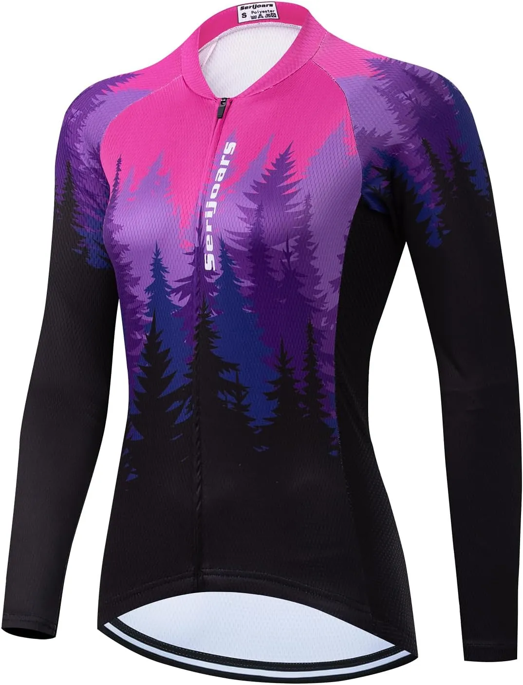 Serijoars Women's Long Sleeve Cycling Jersey MTB Shirts Quick Dry Bike Tops with Reflective Strip