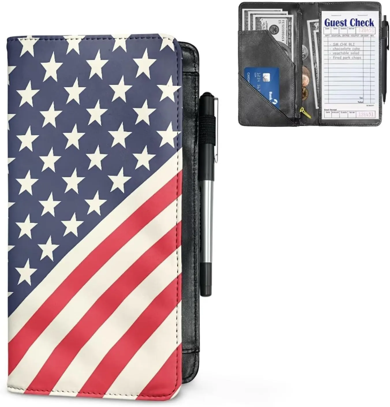 Server Book for Waitress with Zipper Pocket, 5x9 Server Wallet Restaurant Waitstaff Organizer Fit for Server Apron