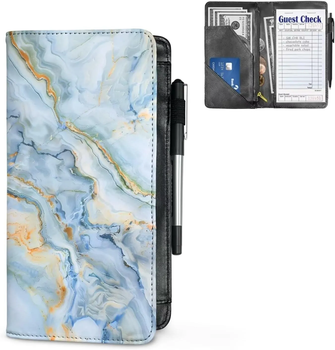 Server Book for Waitress with Zipper Pockets Leather Server Books Guest Check Presenters Fits Server Apron