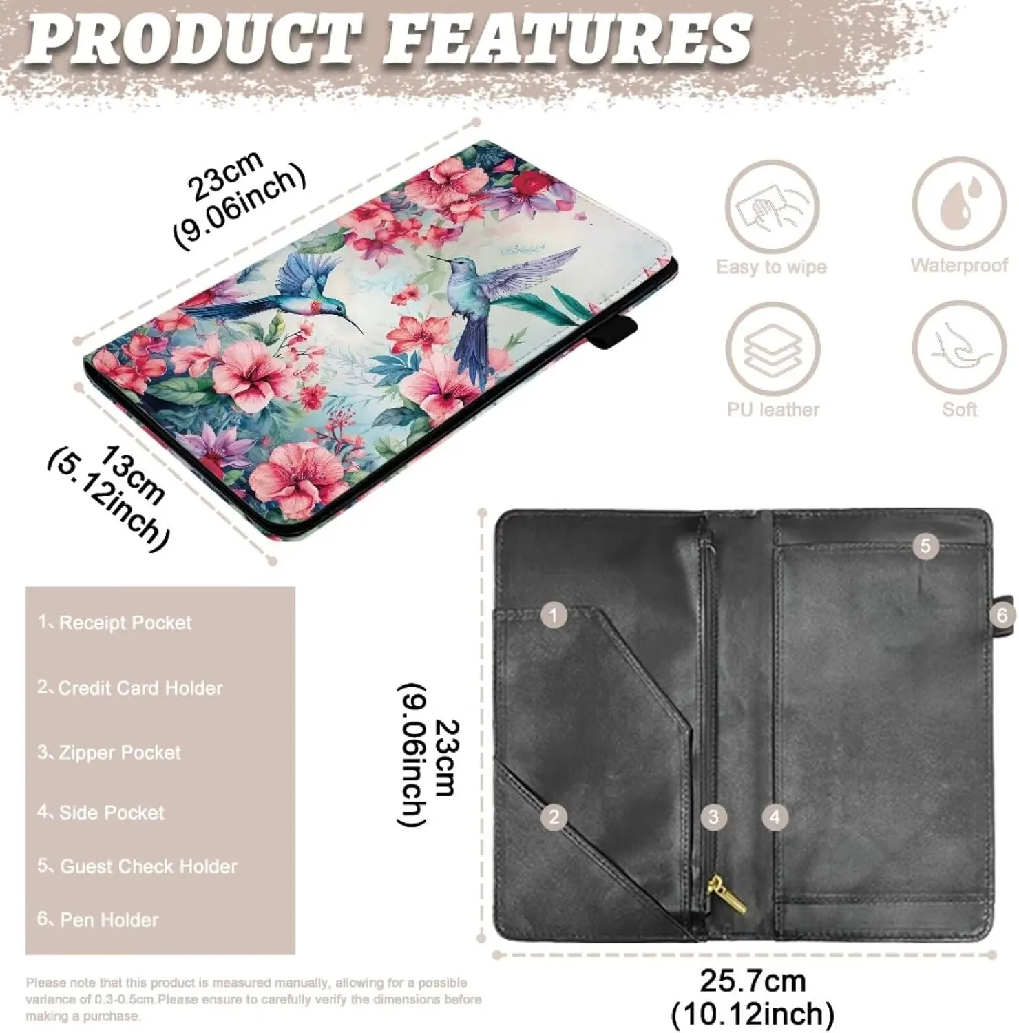 Server Books for Waitress with Zipper Pocket Leather Waitress Book Organizer Server Wallet Fit Server Aprons
