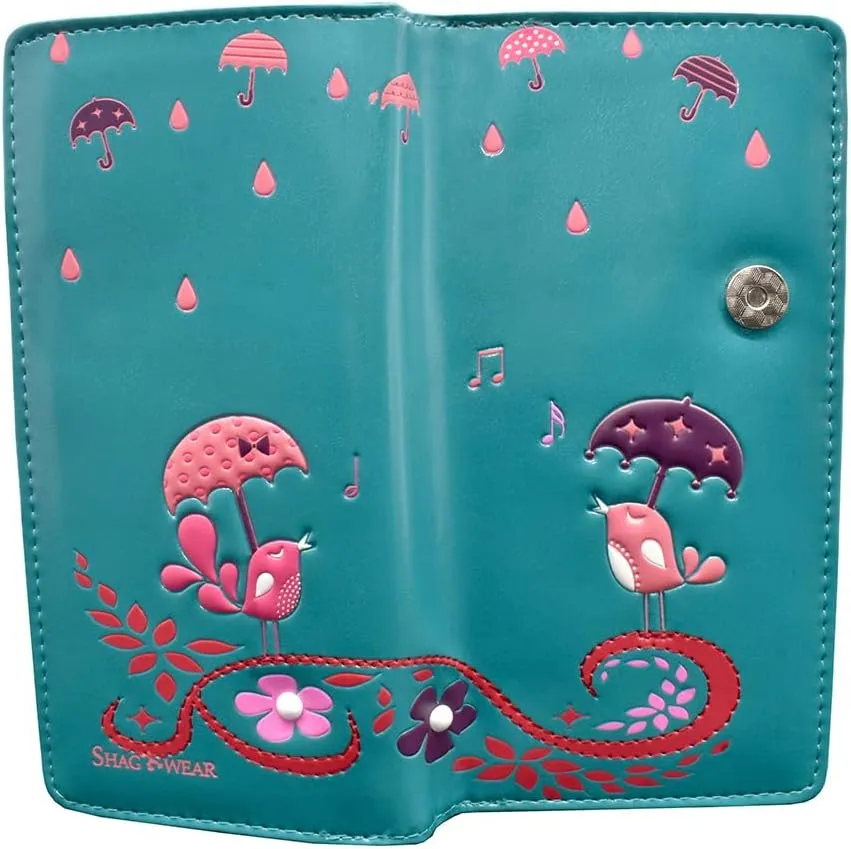 Shag Wear Women's Premium Vegan Clutch Cardholder Zipper Wallet Purse with Singing In The Rain, Jade