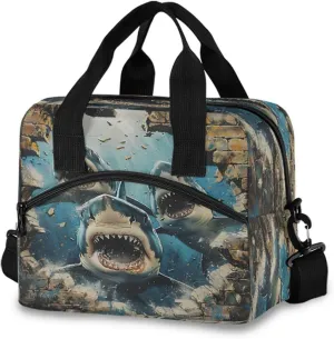 Sharks Break Through Walls Lunch Box for Men Women Adults Insulated Lunch Bag Cooler Bag with Adjustable Shoulder Strap for Work Picnic Travel