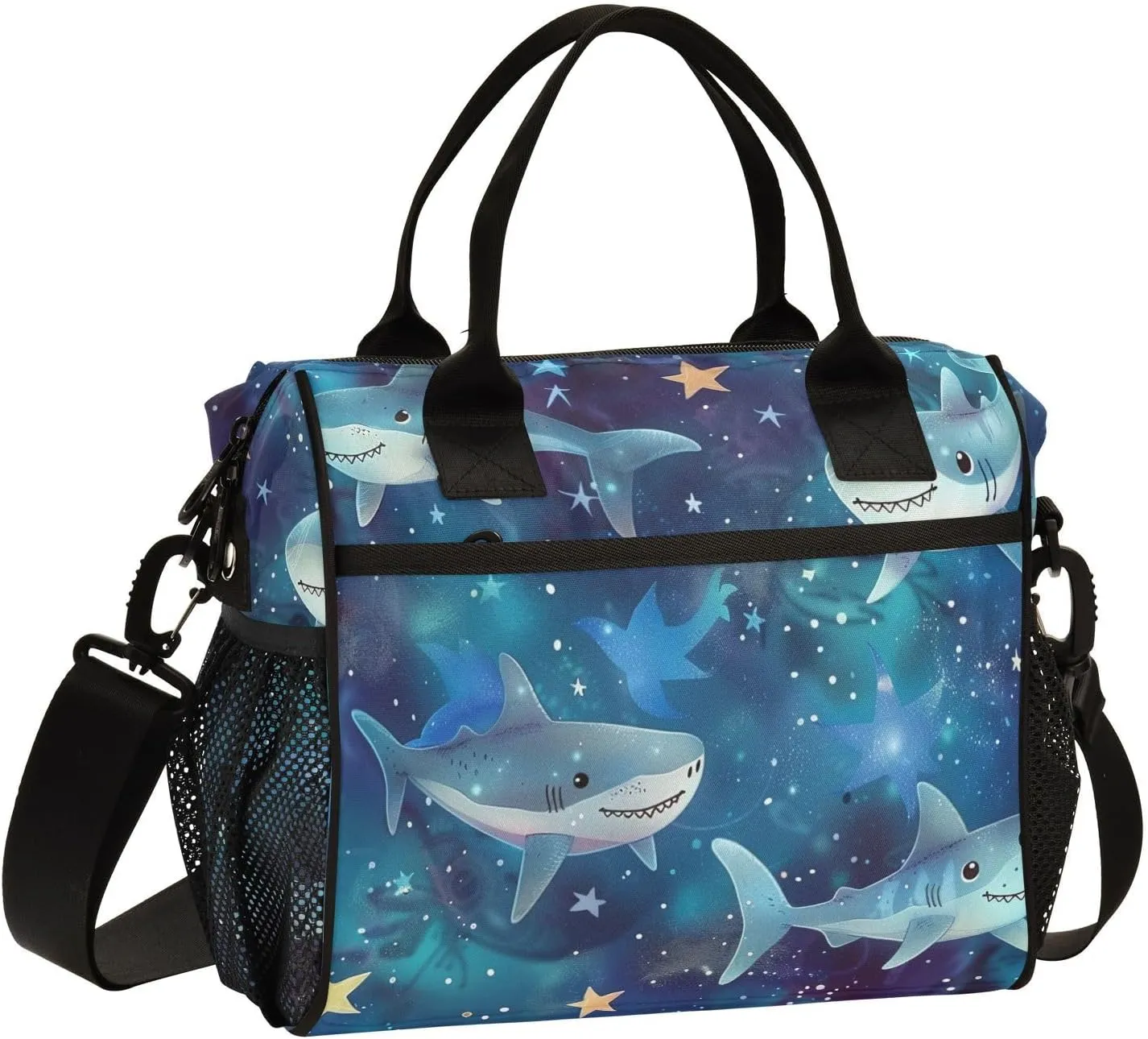 Sharks Soar in The Starry Sky Insulated Lunch Box for Men Large Lunch Bag for Women Cooler Tote Bag-S