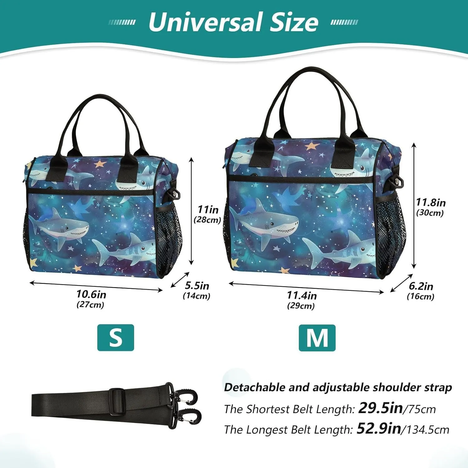 Sharks Soar in The Starry Sky Insulated Lunch Box for Men Large Lunch Bag for Women Cooler Tote Bag-S