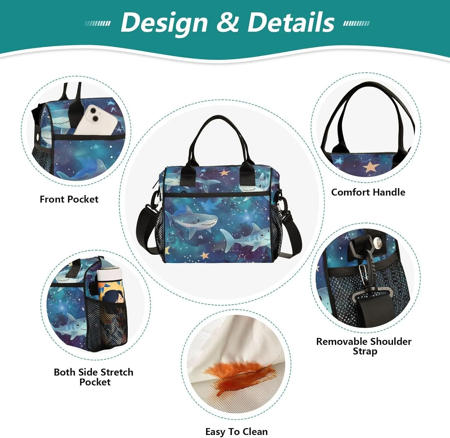 Sharks Soar in The Starry Sky Insulated Lunch Box for Men Large Lunch Bag for Women Cooler Tote Bag-S