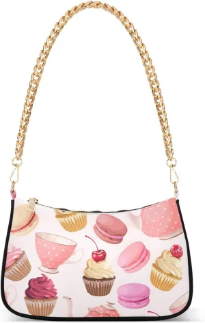 Shoulder Bag for Women Teapot Teacup Cupcakes Hobo Purses Handbags for Women with Chain Strap