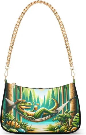 Shoulder Bags for Women A Dinosaur Vacationing in The Forest Hobo Tote Handbag Small Clutch Purse with Zipper Closure