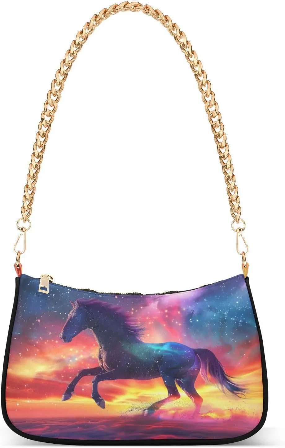 Shoulder Bags for Women A Galloping Horse Roars in The Sky Hobo Tote Handbag Small Clutch Purse with Zipper Closure