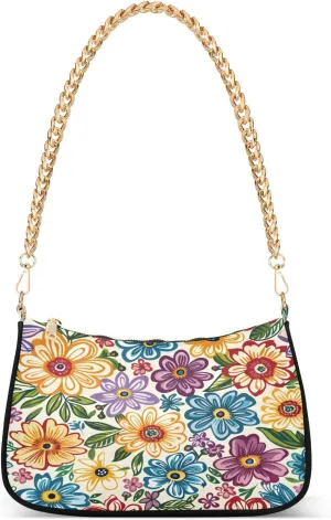 Shoulder Bags for Women Colored Floral Pattern Flowers Background Vector Illustration 03 Hobo Tote Handbag Small Clutch Purse with Zipper Closure
