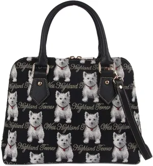 Signare Tapestry Hand Shoulder Bag Cross Body Purses Handbag Satchel Bag for Women In Black & White Westie Dog Design|CONV-WES