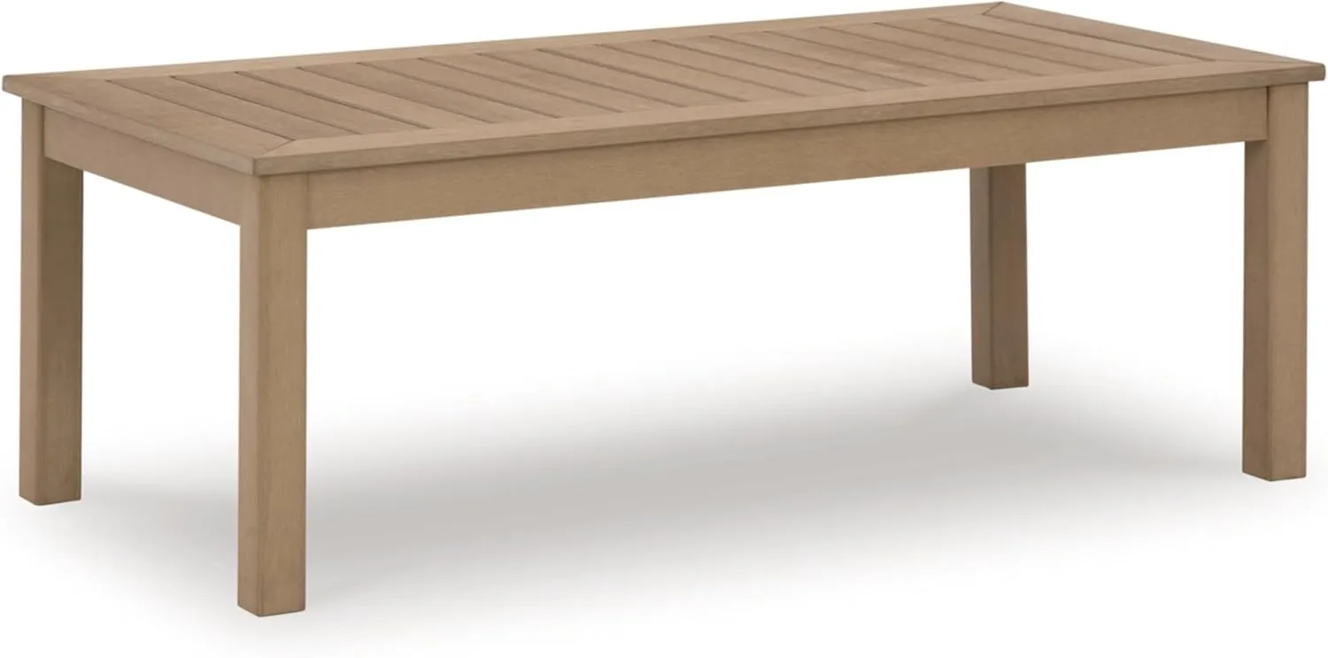 Signature Design by Ashley Hallow Creek Casual UV Resistant Resin Outdoor Coffee Table, Light Brown
