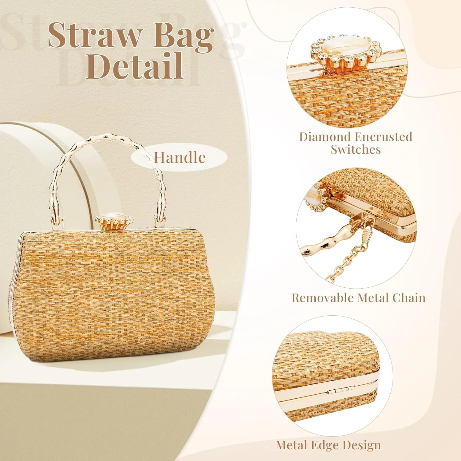 Simcat Straw Clutch Purses for Women Beach Boho Woven Handbags Crossbody Shoulder Bag Evening Bag