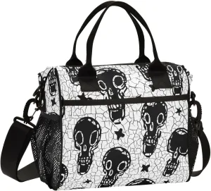 Skull Stars Cracked White Insulated Lunch Bag Reusable Lunch Box for Men Women Leakproof Cooler Tote Bag with Adjustable Shoulder Strap Food Handbag for Camping Travel Work Office Picnic