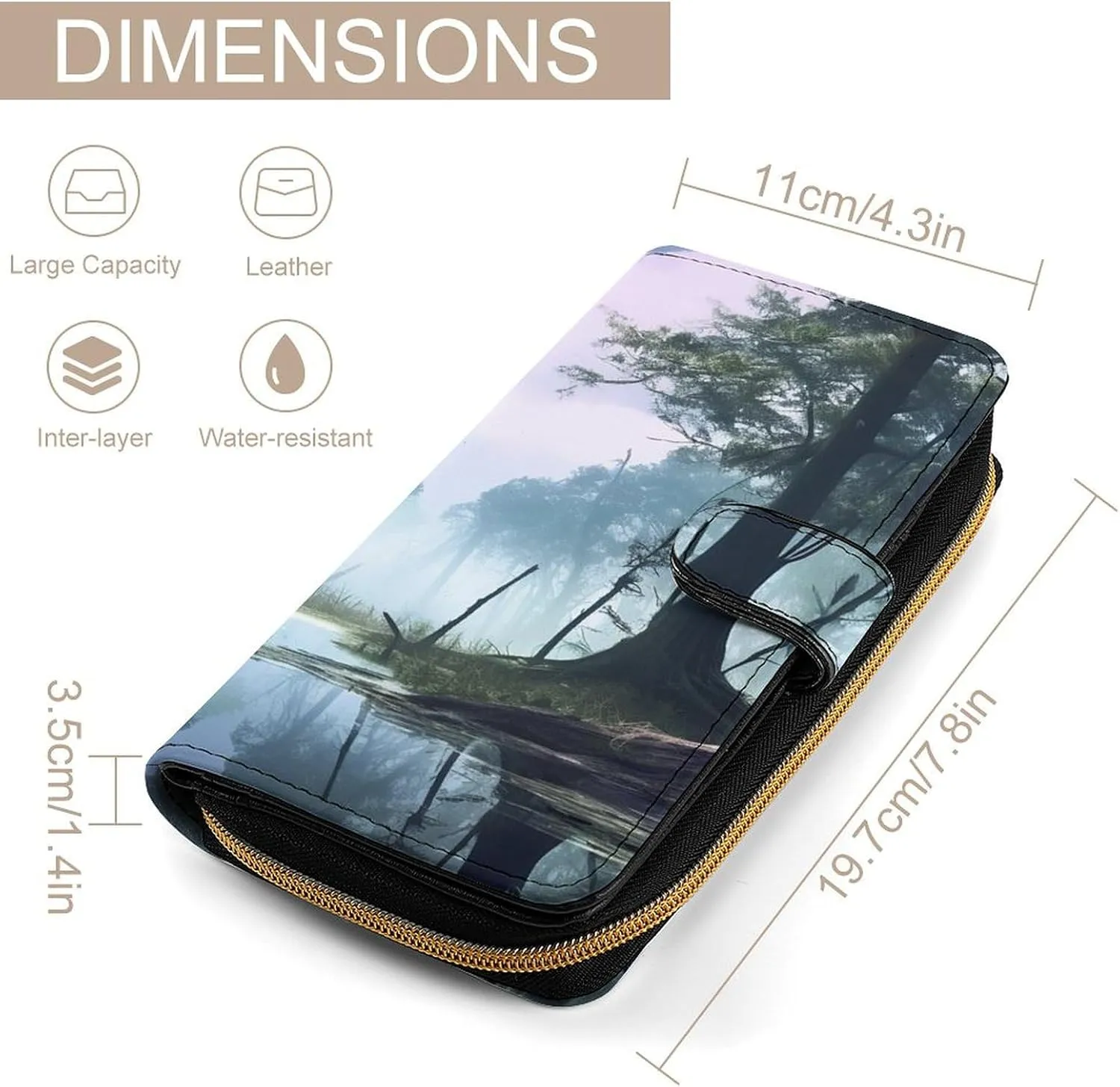 Slim Wallet for Women Men Leather Wallet,Swamp Landscape Credit Card Holder Clutch Purses for Women, Available in Multiple Styles