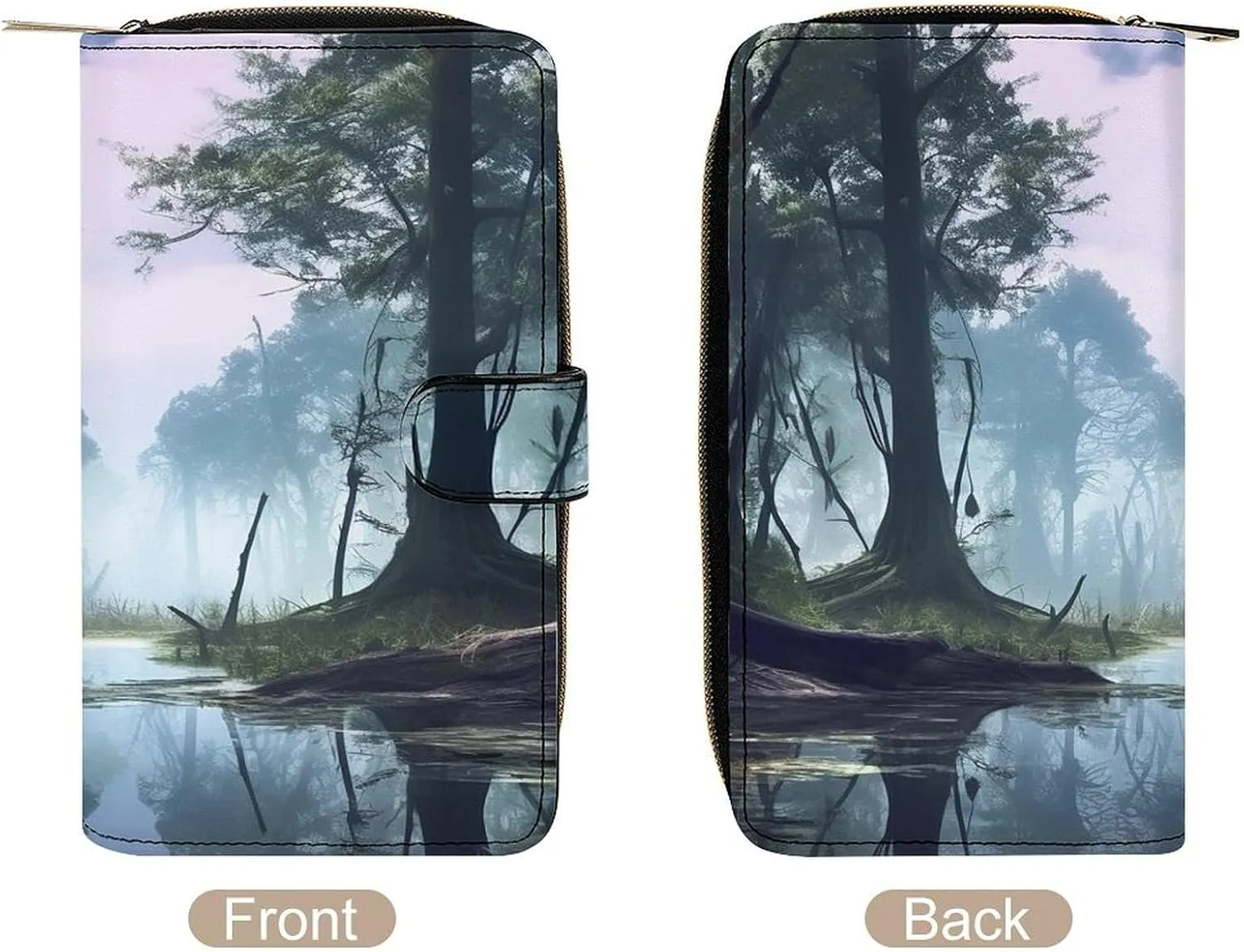 Slim Wallet for Women Men Leather Wallet,Swamp Landscape Credit Card Holder Clutch Purses for Women, Available in Multiple Styles