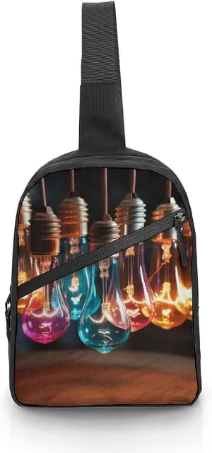 Sling Bag for Women Men Chest Bag A String of Colored Light Bulbs Daypack Fanny Pack Cross Body Bag for Traveling