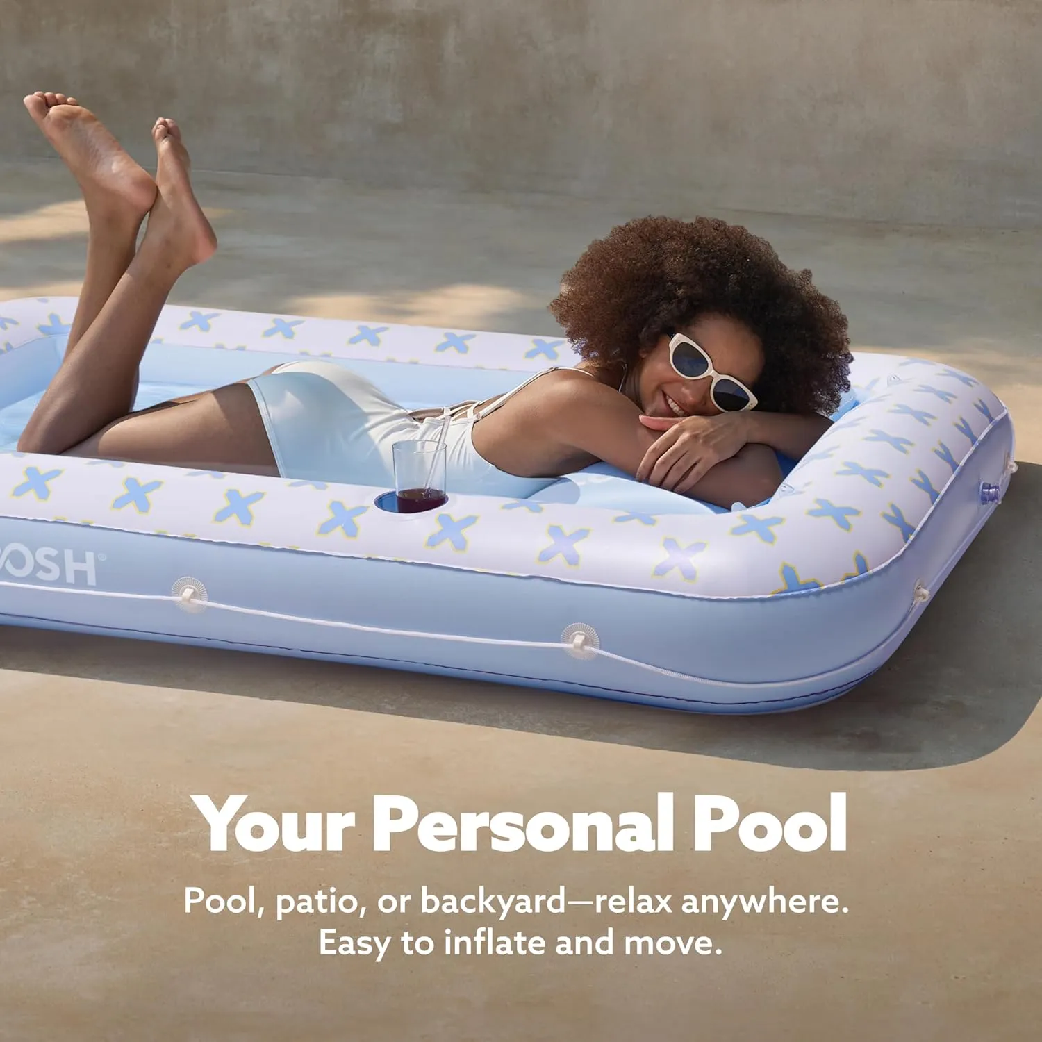 SLOOSH Inflatable Tanning Pool Lounger Float, 70" x 46" Pool Floats Adult with Pillow, 4 in 1 Suntan Tub Raft Floatie,Sunbathing Bed Lounge for Water Blow Up Ball Pit Party Gifts, Blue Breezestar