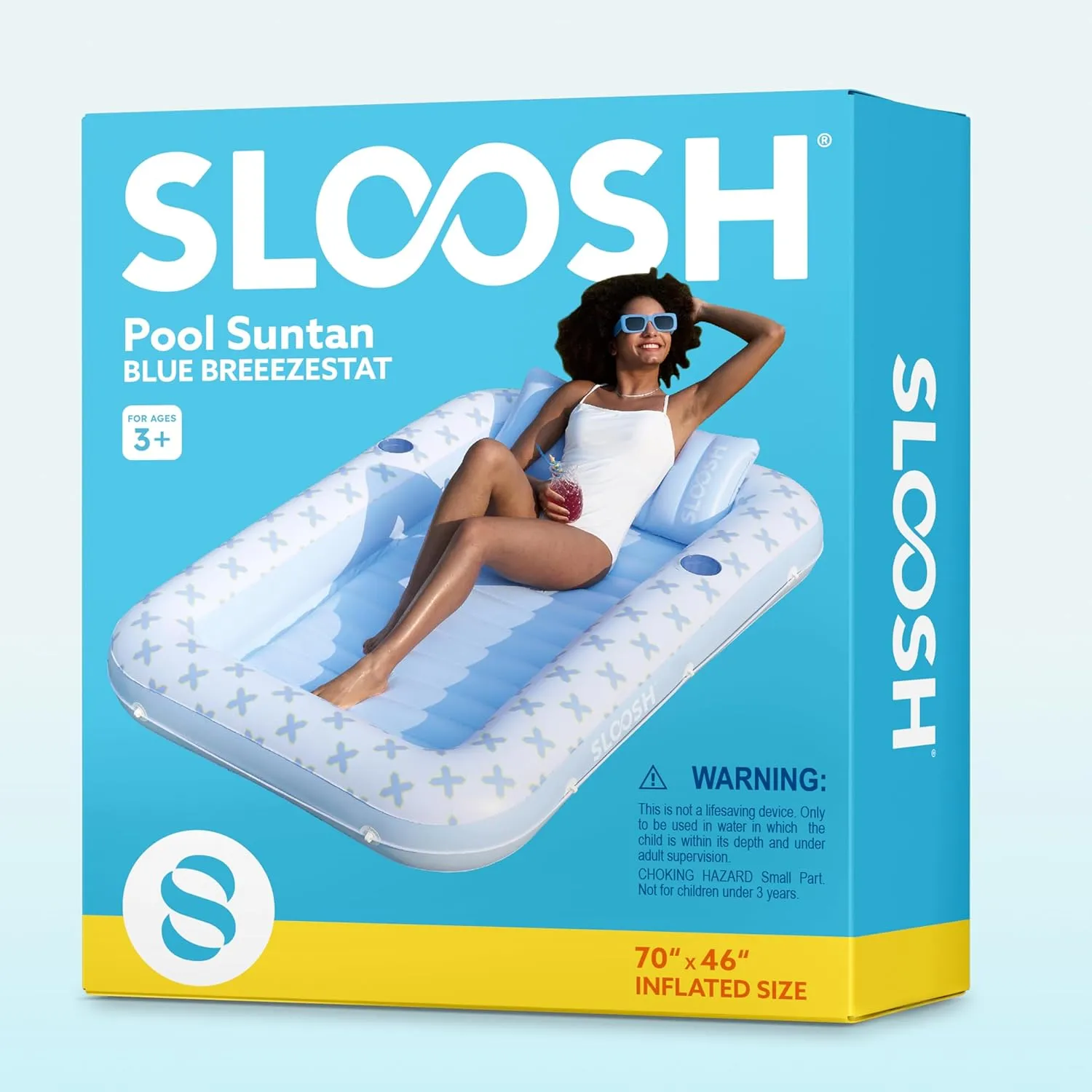 SLOOSH Inflatable Tanning Pool Lounger Float, 70" x 46" Pool Floats Adult with Pillow, 4 in 1 Suntan Tub Raft Floatie,Sunbathing Bed Lounge for Water Blow Up Ball Pit Party Gifts, Blue Breezestar