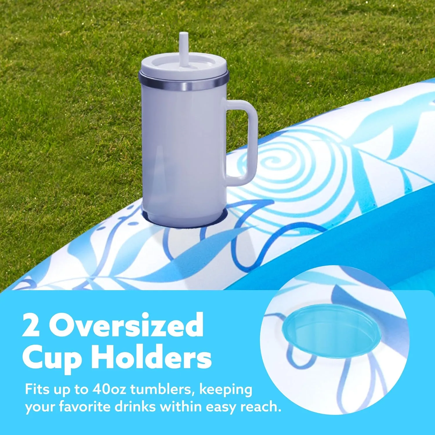 SLOOSH Inflatable Tanning Pool Lounger Float,72" x 65" Pool Floats Adult with Pillow,Luxury Fabric Large Suntan Tub Raft Floatie,Sunbathing Bed Lounge for Water Blow Up Kids Ball Pit Party Gifts,Blue