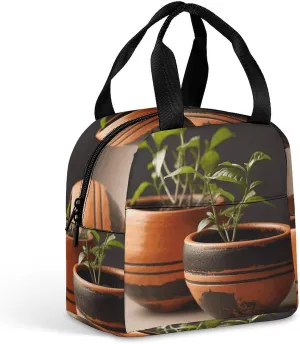 Small Clay Pot Insulated Lunch Bag Cute Lunch Box Reusable Cooler Tote For Women Men Work Office Travel Picnic