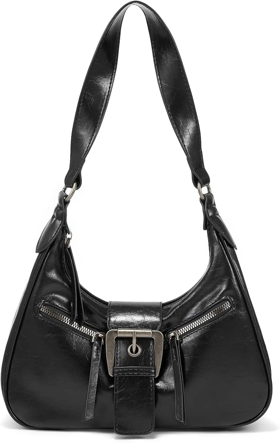 Small Purses for Women Trendy Shoulder Bag Casual Hobo Y2K Buckle Handbag Vegan Leather Crossbody Bag Underarm Bag